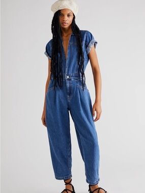 NWT Free People We The Free Marla Trouser Jumpsuit - Sapphire Blue Size Medium
